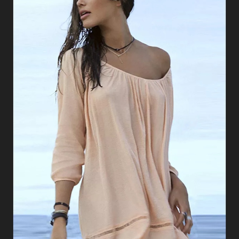 Tan Swimwear Cover Up Crochet Long Sleeve Shirt Top Beach Pool CU7191